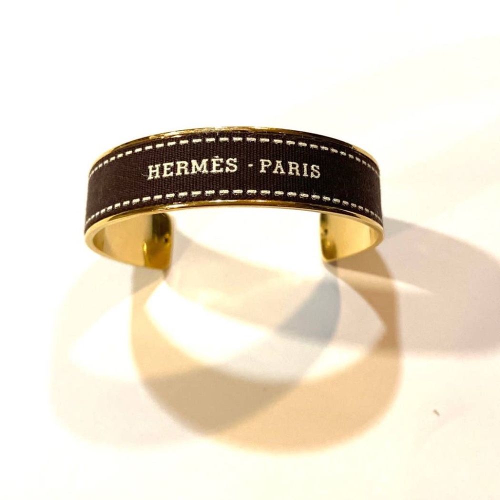 Hermès Paris Black & Gold Logo Cuff Bracelet
